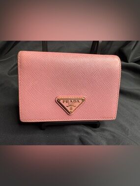 Prada Project Pink Saffiano Wallet with Gold Triangle Logo